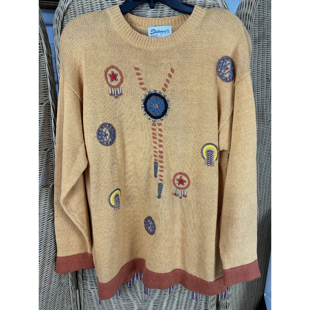 Vintage sweater dream catcher beaded sweater boho Native Statements By Pronto Me